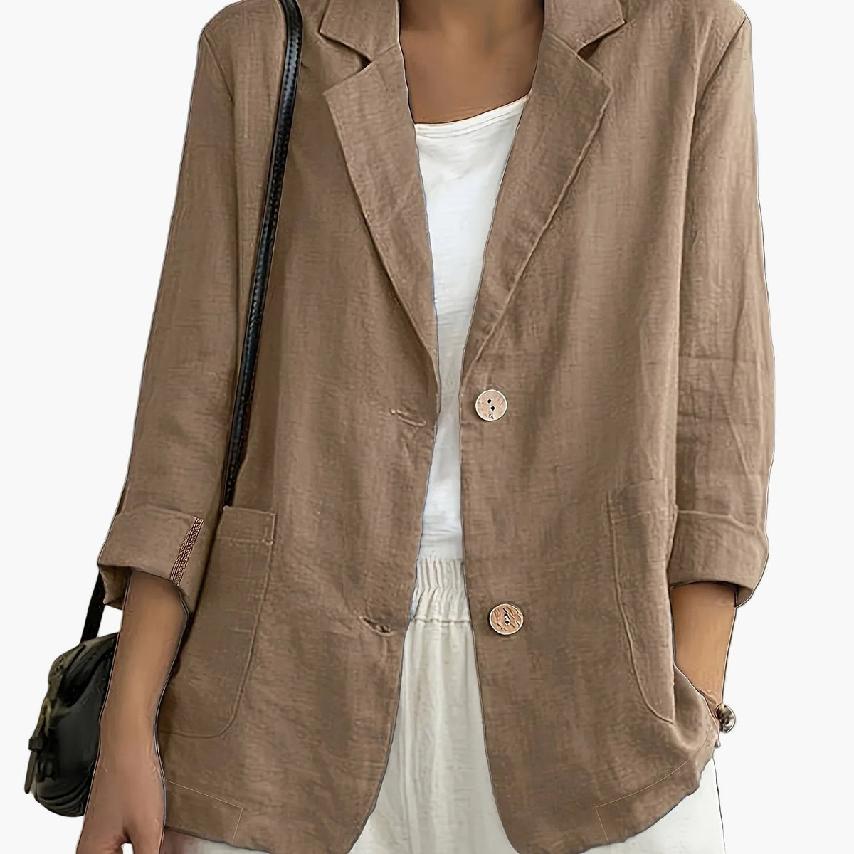 Women’s Relaxed Blazer – Two-Button Front with Roll-Up Sleeves