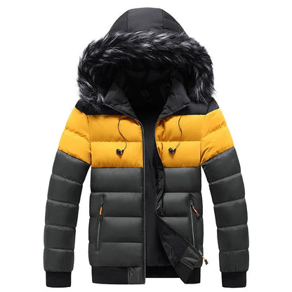 Men’s Fur-Trim Hooded Thermal Down Puffer Jacket – Insulated Winter Outerwear for Everyday and Outdoor Cold-Weather Wear