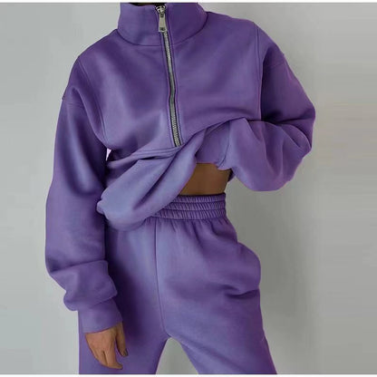 Women’s Half-Zip Sweatshirt and Jogger Set – Relaxed Two-Piece Sporty Style