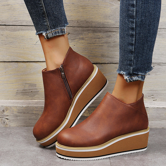 Women's Side Zip Wedge Block-Heel Chunky Chelsea Boots