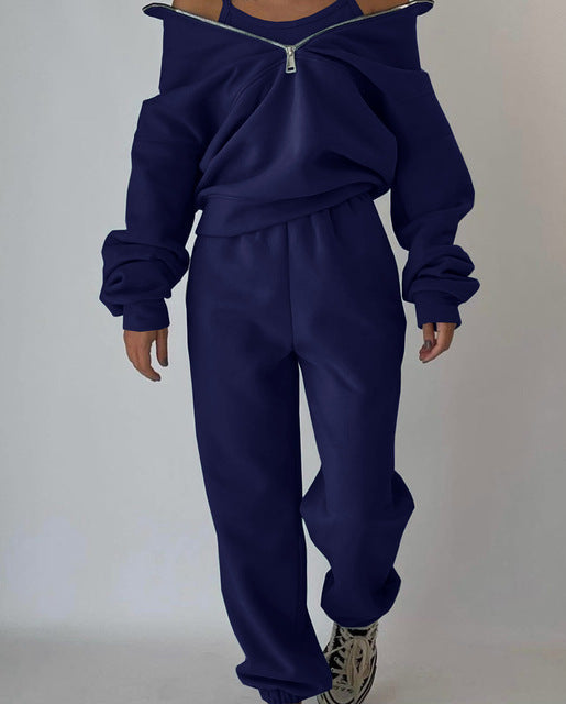 Women’s Half-Zip Sweatshirt and Jogger Set – Relaxed Two-Piece Sporty Style