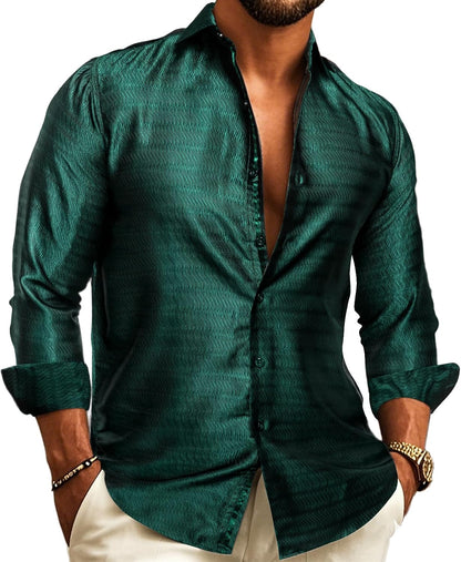 Men’s Paisley Jacquard Shirt – Refined Long-Sleeve Style for Weddings and Evening Wear