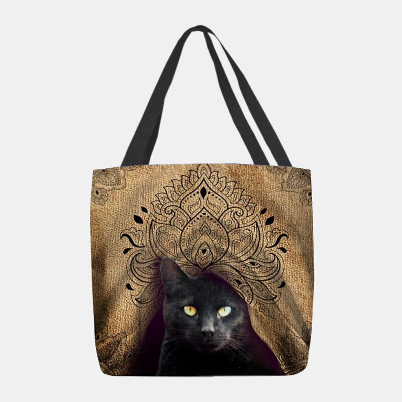 Women’s Cat Print Canvas Tote Bag – Spacious Casual Shoulder Shopper with Long Carry Handles