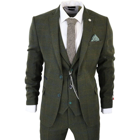 Men’s Vintage Wool Tweed Suit Set – Three-Piece Tailoring for Weddings and Formal Events