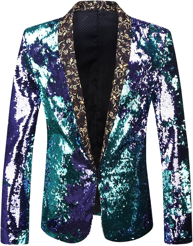 Men’s Sequin Shawl-Lapel Blazer – Statement Evening Jacket for Parties and Events