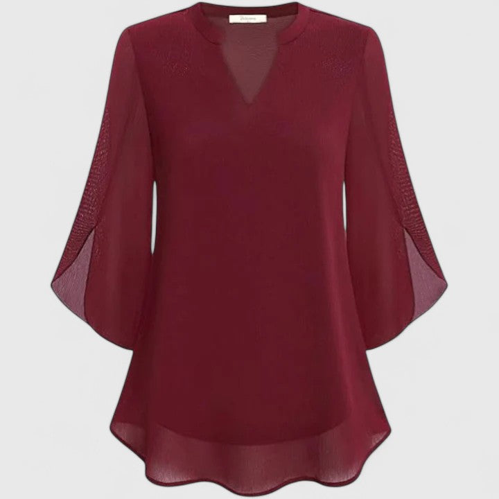 Women’s Elegant Blouse – Flowing V-Neck Blouse with Wide Flared Sleeves