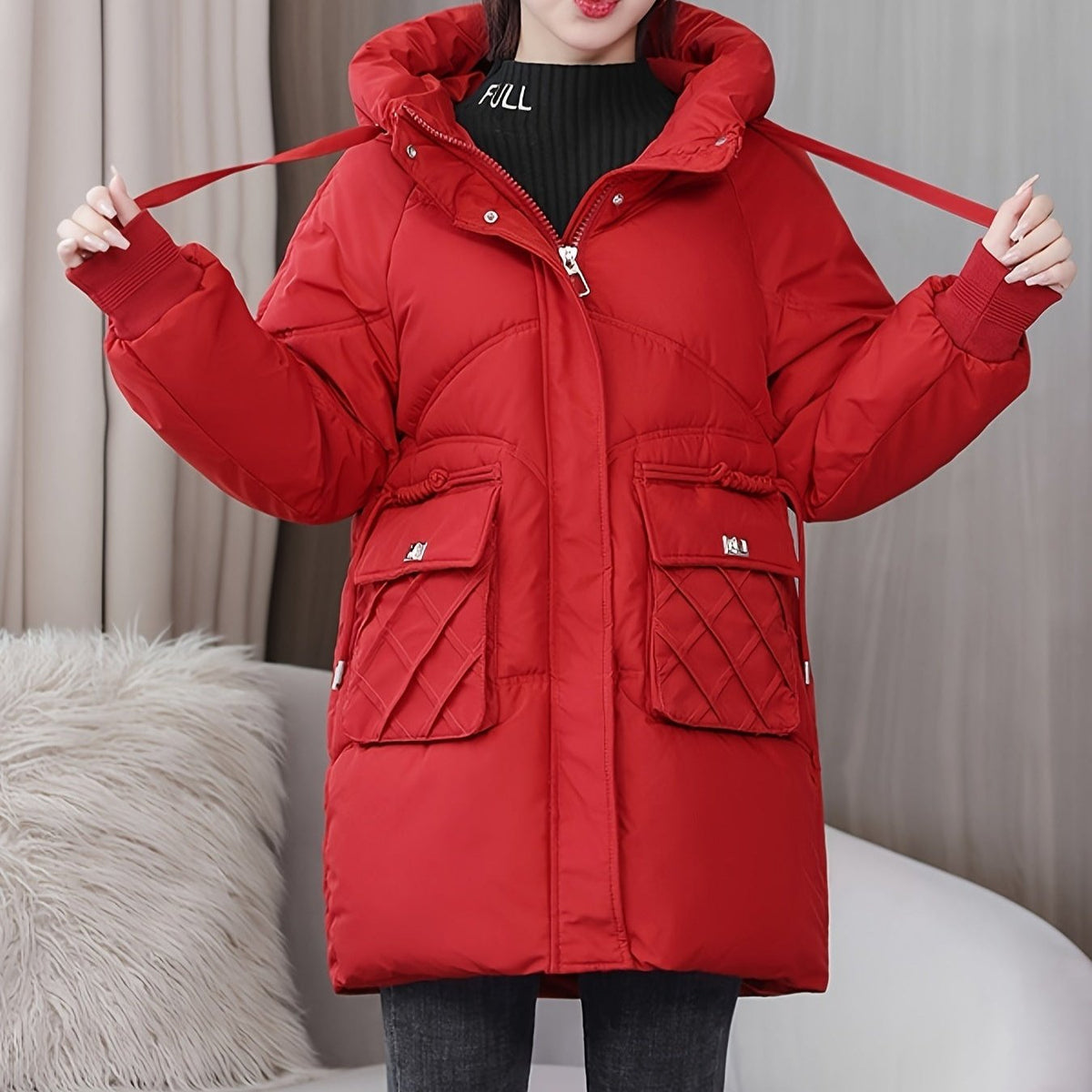 Women’s Hooded Longline Puffer Parka – Warm Utility-Pocket Winter Layer for Everyday Wear