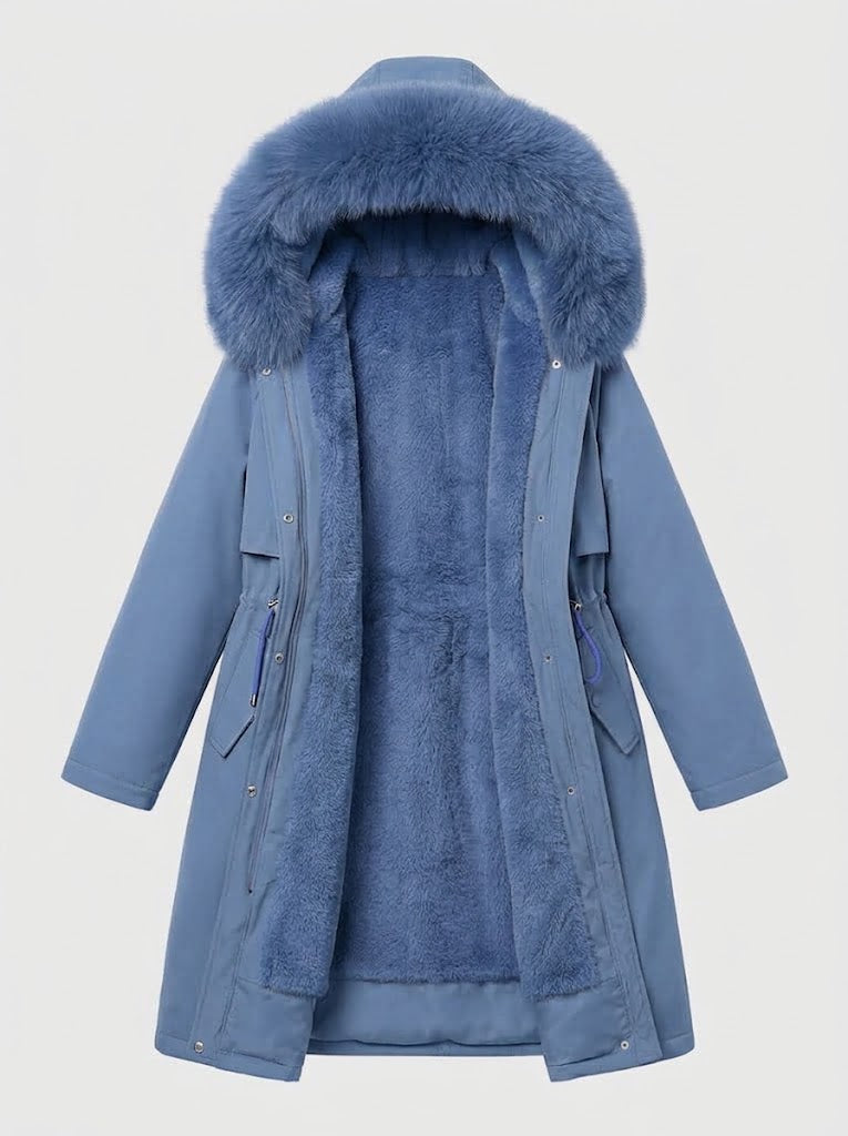 Women’s Longline Hooded Winter Coat – Plush Lined Layer with Faux Fur Trim