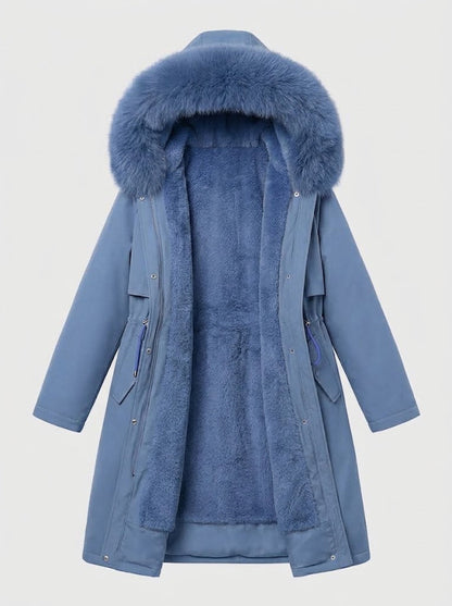 Women’s Longline Hooded Winter Coat – Plush Lined Layer with Faux Fur Trim