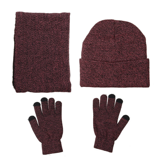Men’s Knitted Winter Accessory Set – Warm Beanie Neck Warmer and Touchscreen Gloves for Outdoor Cold-Weather Wear