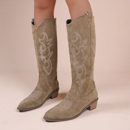 Women's Heeled Embroidered Chunky Chelsea Boots