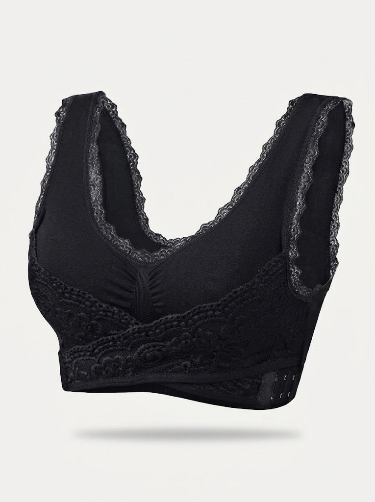 Women’s Wireless Lace Support Bra – Wide-Strap Longline Style for Everyday Comfort