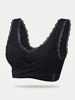 Women’s Wireless Lace Support Bra – Wide-Strap Longline Style for Everyday Comfort