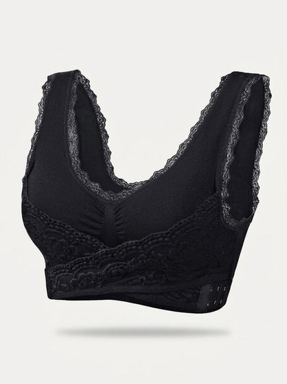 Women’s Wireless Lace Support Bra – Wide-Strap Longline Style for Everyday Comfort