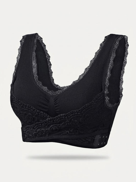 Women’s Wireless Lace Support Bra – Wide-Strap Longline Style for Everyday Comfort