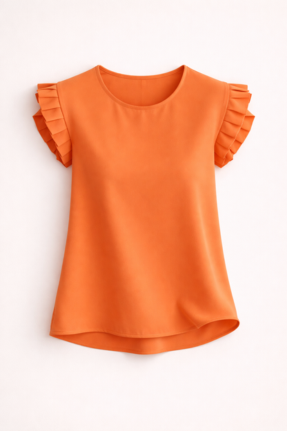 Women’s Short-Sleeve Blouse – Tiered Ruffle Sleeves with Round Neck
