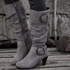 Women's Suede-Look Platform Buckle Knee-High Boots