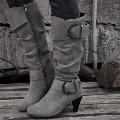 Women's Suede-Look Platform Buckle Knee-High Boots