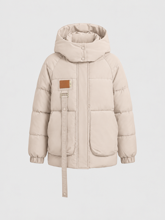 Women’s Oversized Hooded Puffer Coat – High-Collar Insulated Winter Jacket with Utility Pockets