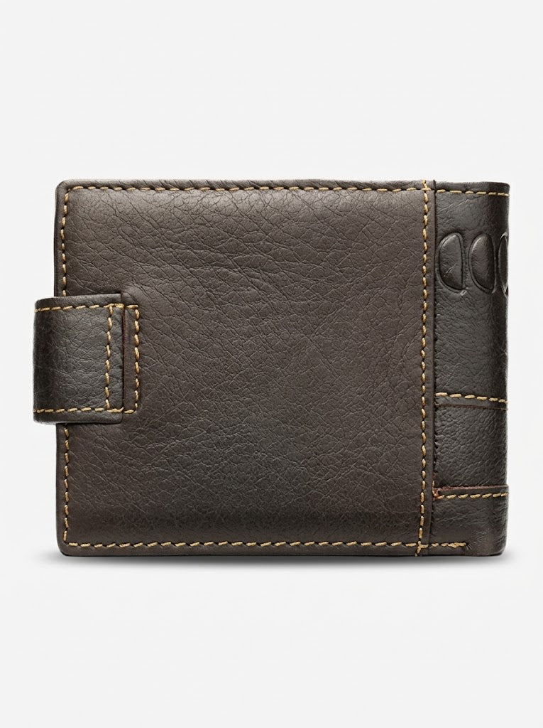Men’s Leather Bifold Wallet – Retro Snap-Closure Card Holder with Multiple Compartments for Everyday Carry