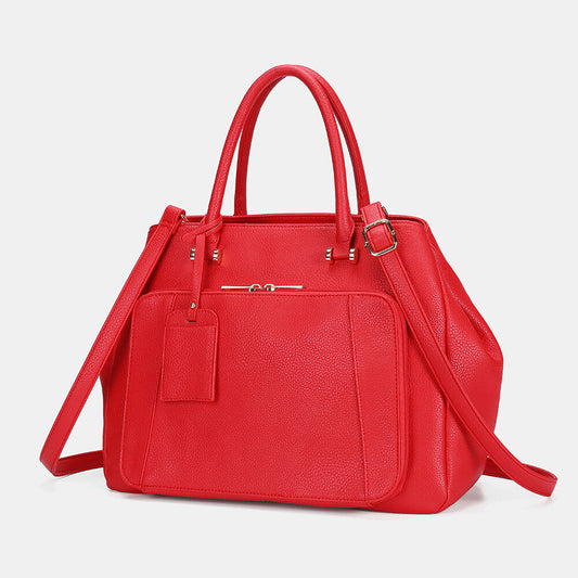 Women’s Large Faux-Leather Handbag – Multi-Compartment Tote with Top Handles and Adjustable Shoulder Strap