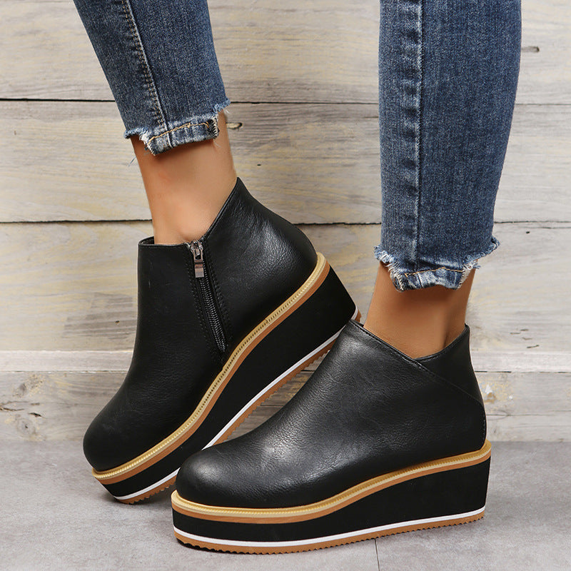 Women's Side Zip Wedge Block-Heel Chunky Chelsea Boots