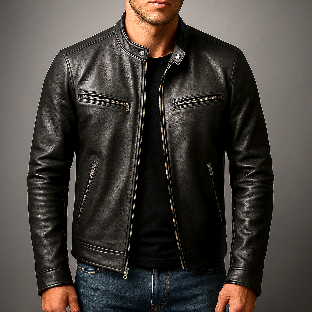 Men’s Vintage Racing Jacket – Stand Collar with Four Zip Pockets