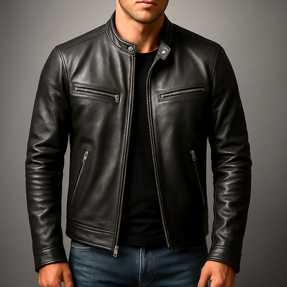 Men’s Vintage Racing Jacket – Stand Collar with Four Zip Pockets
