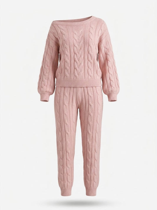 Women’s Cable-Knit Sweater and Jogger Set – Cosy Two-Piece Loungewear for Cooler Days