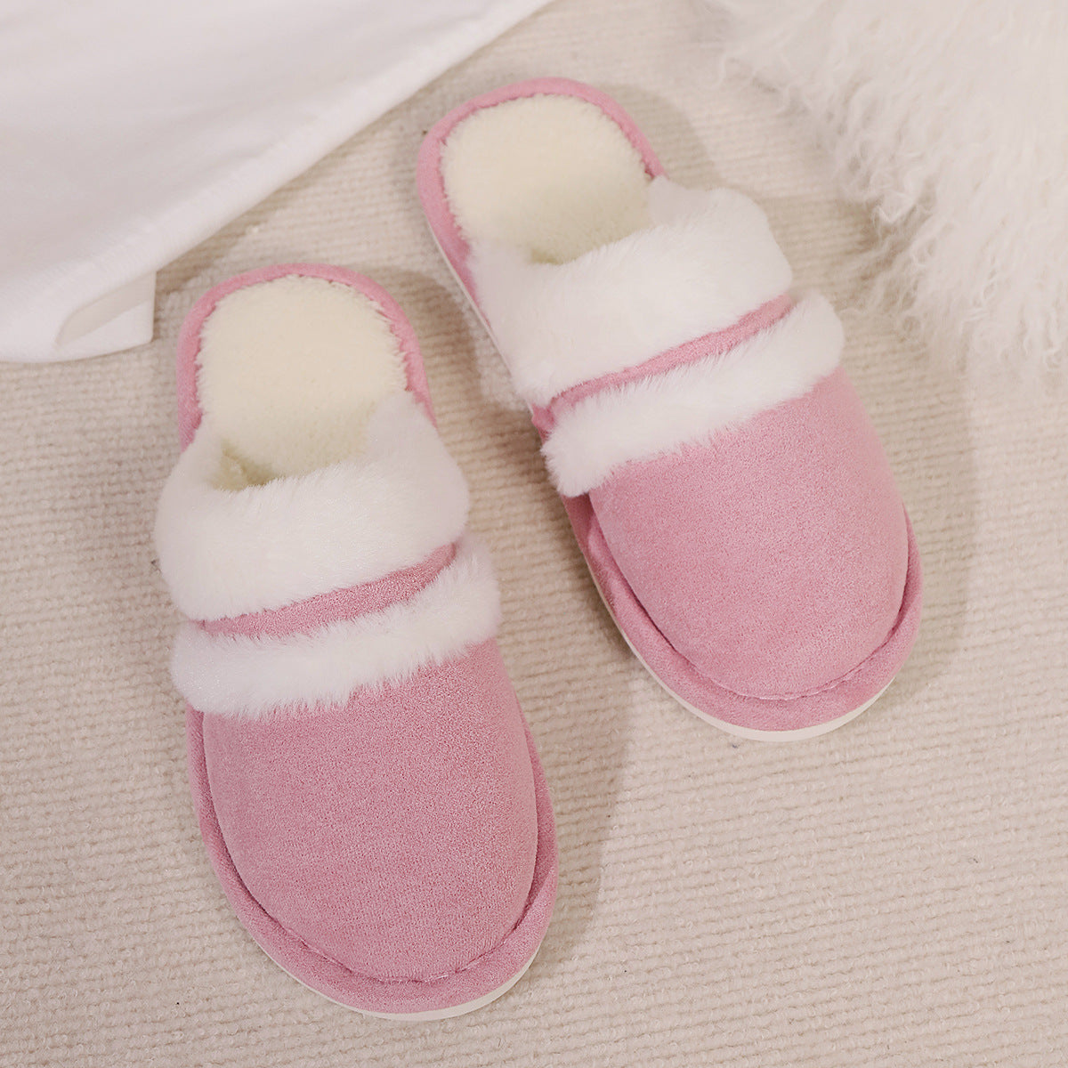 Women's Faux Fur Lined Thick-Sole Platform Clog Slippers - Beige