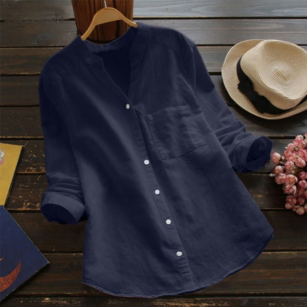 Women’s Linen Collarless Shirt – Breathable Long-Sleeve Layer for Warm Days