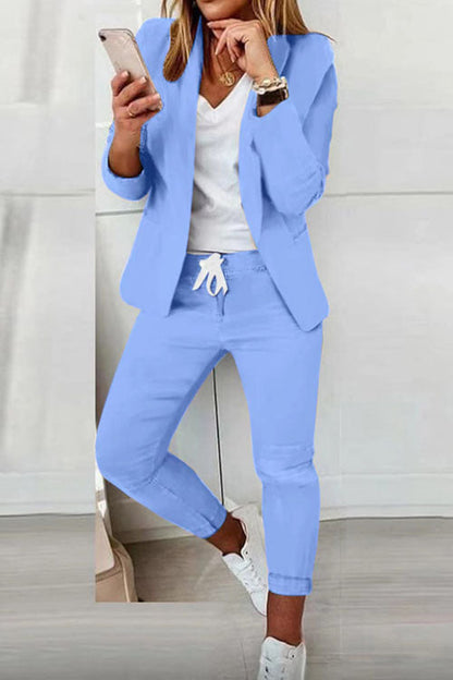 Women’s Two-Piece Set – Blazer with Drawstring Trousers