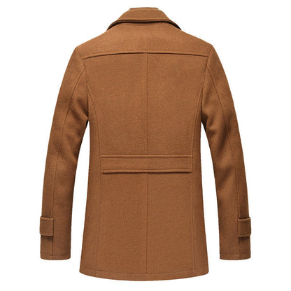 Men’s Wool Winter Coat – Stand-Collar Button-Front Overcoat with Zip Closure and Utility Pockets for Cold-Weather Wear