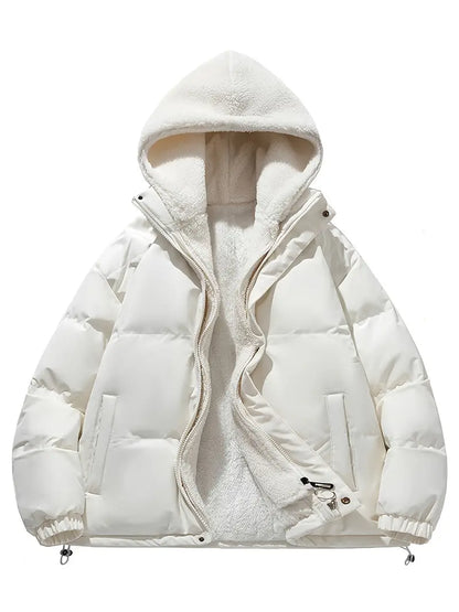Women’s Sherpa-Lined Puffer Jacket – Cosy Hooded Winter Outerwear with Zip Front and Adjustable Hem