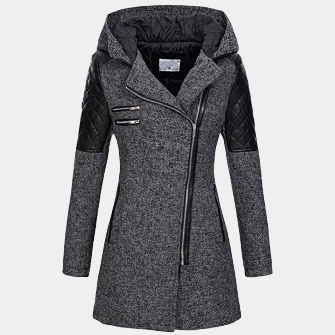 Women’s Hooded Coat – Asymmetric Zip with Tailored Waist