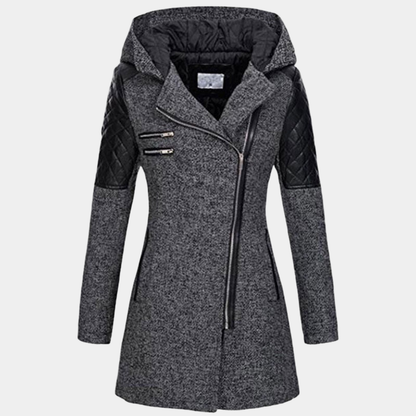Women’s Hooded Coat – Asymmetric Zip with Tailored Waist