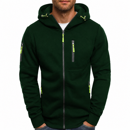 Men’s Zip-Through Hoodie – Chest Pocket with Drawcord Hood and Contrast Seams