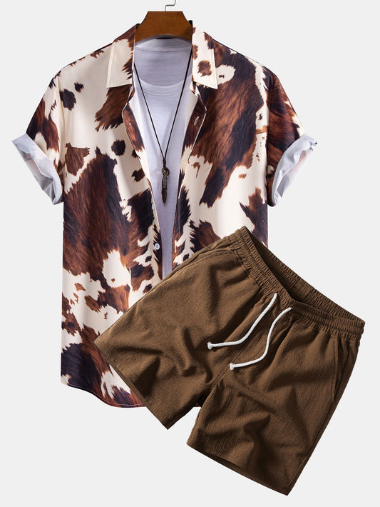 Men’s Statement Summer Co-Ord – Button Shirt with Crinkle Drawstring Shorts