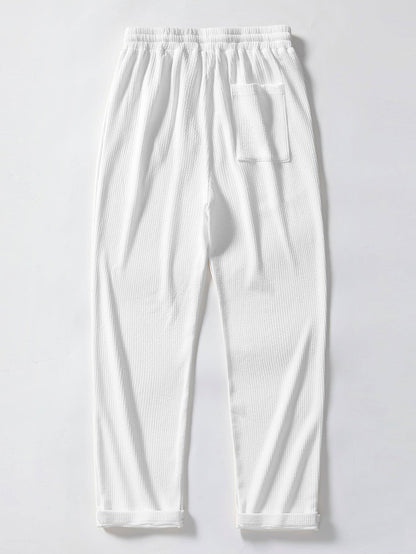 Men’s Stretch Ribbed Shirt and Straight-Leg Trouser Set for Smart Casual Wear