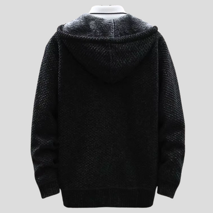 Men’s Hooded Knit Jacket – Waffle-Knit Cardigan with Full-Length Zip