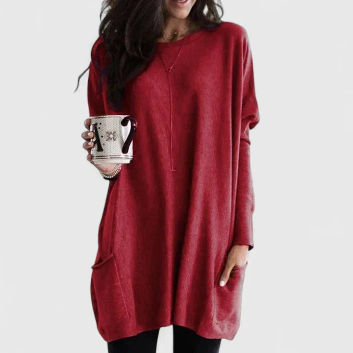 Women’s Longline Sweater Tunic – Relaxed Long-Sleeve Style with Pockets for Everyday Wear