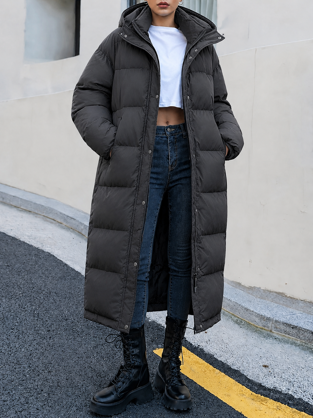 Women’s Long Puffer Jacket – Hooded Longline Padded Coat