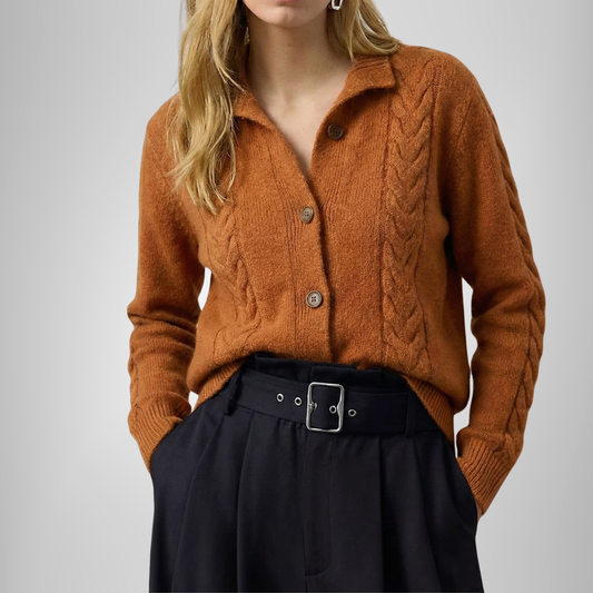 Women’s Cable-Knit Cardigan – V-Neck Button-Through Cardigan