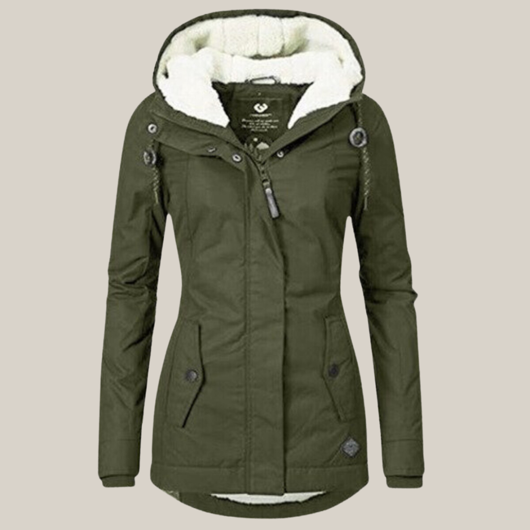 Women’s Parka – Teddy-Lined Hooded Coat with Two-Way Zip