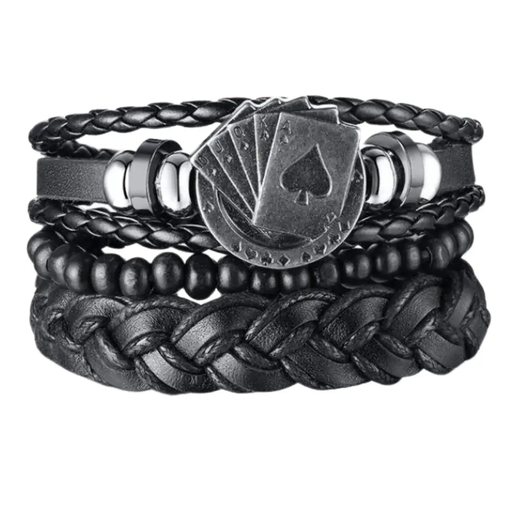 Men’s Braided Leather Wrap Bracelet Set – Layered Beaded Wristwear for Everyday Styling