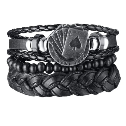 Men’s Braided Leather Wrap Bracelet Set – Layered Beaded Wristwear for Everyday Styling