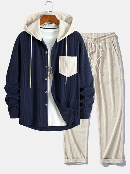 Men’s Corduroy Hooded Overshirt with Straight Trousers – Weekend Layering Outfit