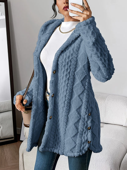 Women’s Cable-Knit Cardigan – Hooded Button-Through Cardigan