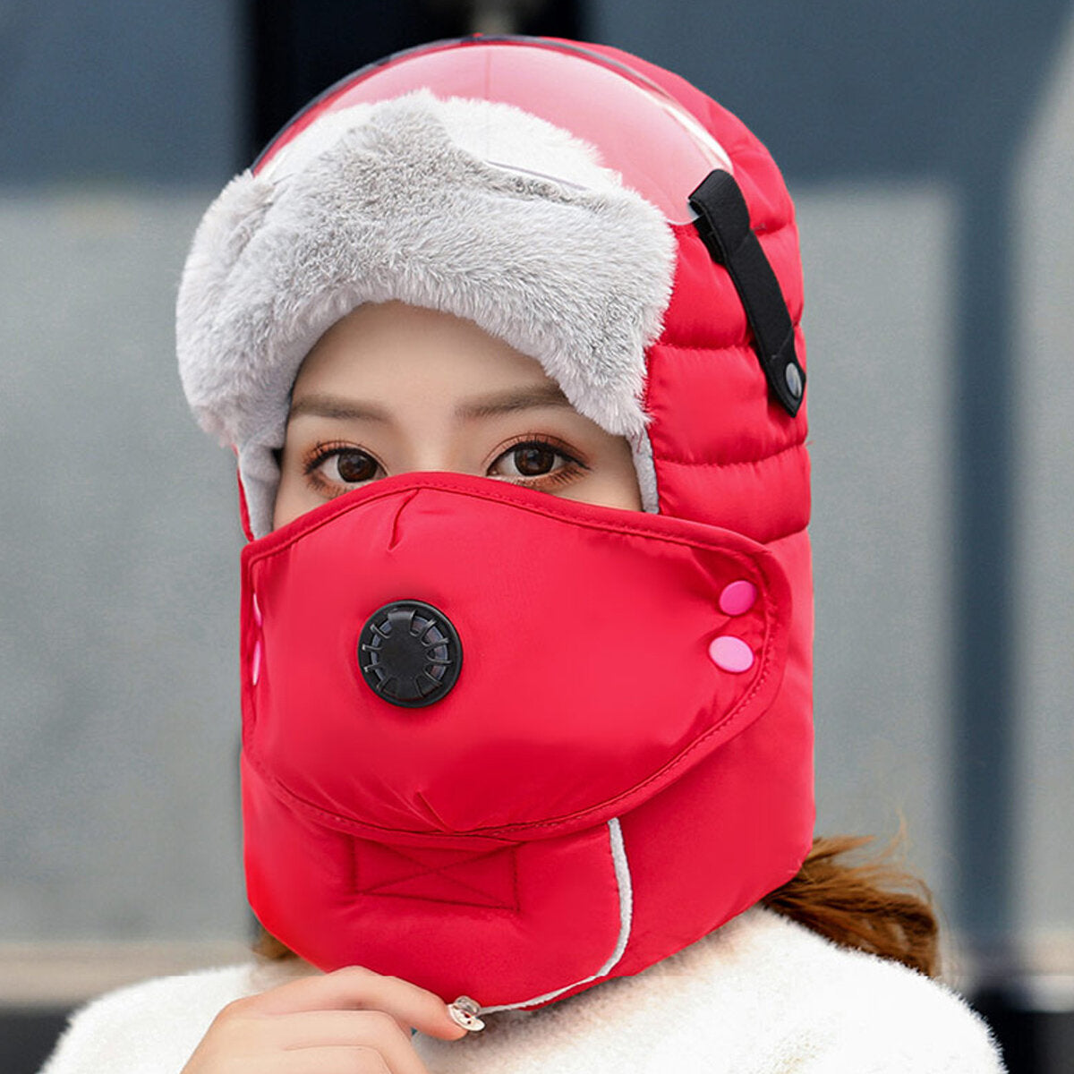 Unisex Full-Coverage Winter Trapper Hat – Plush-Lined Hood with Detachable Face Mask and Goggles
