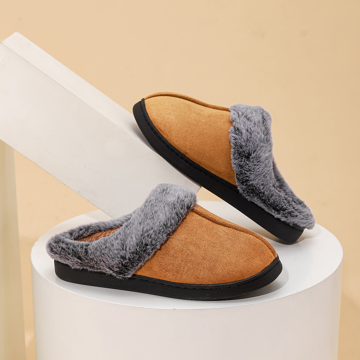 Women's Faux Fur Lined Platform Clog Slippers - Black (US 5-14)